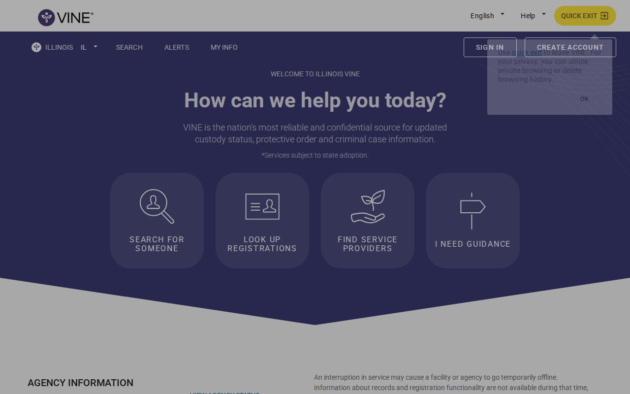 Illinois VINELink custody and case-status search interface