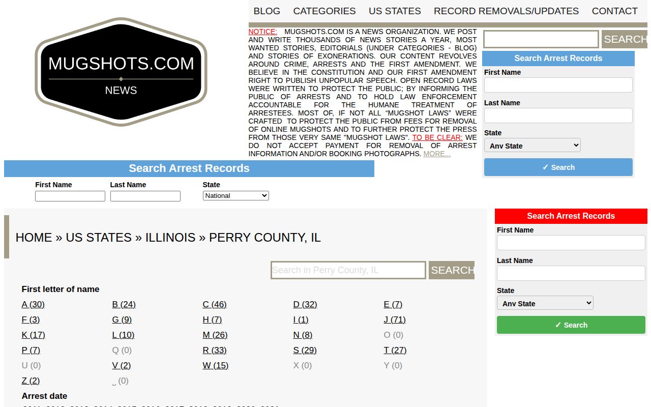 Unofficial Mugshots.com Perry County archive section